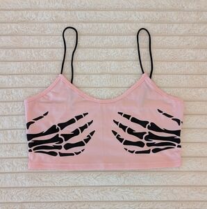 Pink Skeleton Hand Crop Top